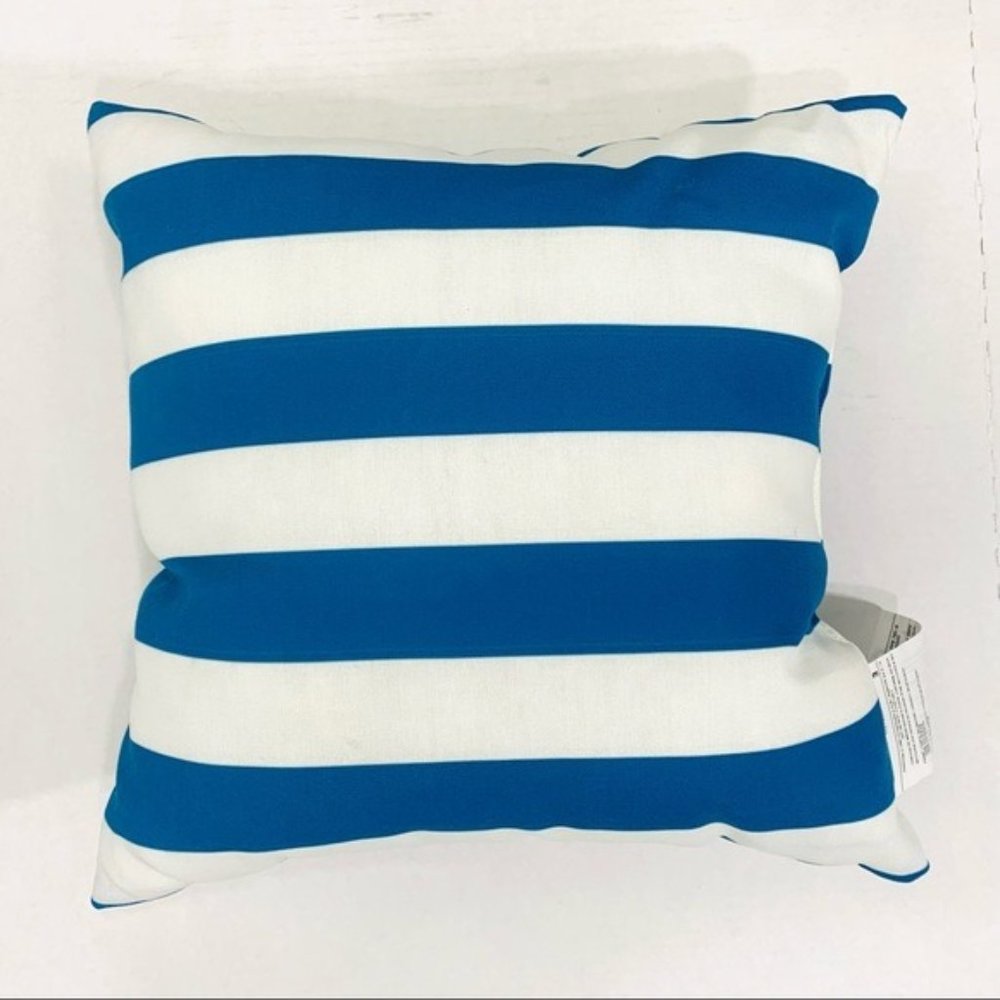 Beachrest Home Nautical Blue Striped Outdoor Throw Accent Pillow 16 x 16 NEW